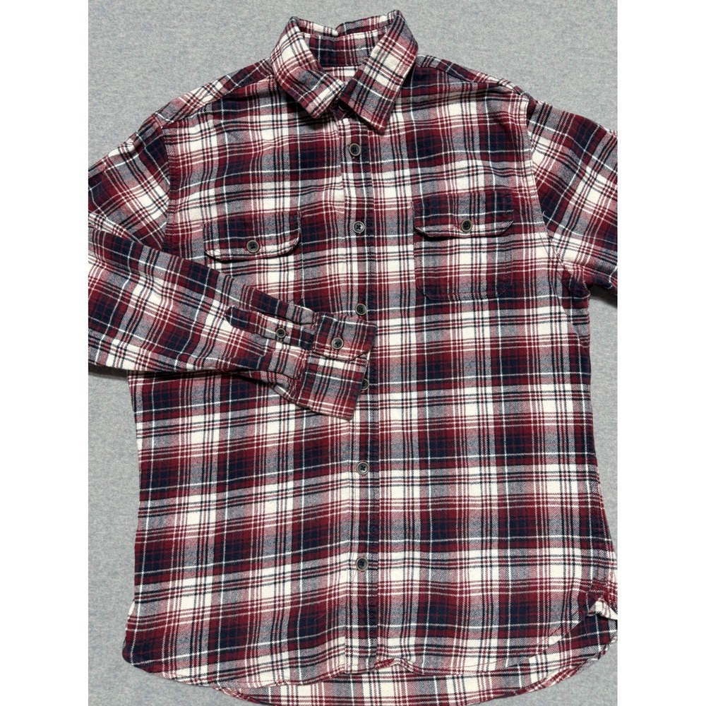 Jachs Mens Burgundy Navy White‎ Plaid Flannel Button Down Shirt 100% Cotton M
